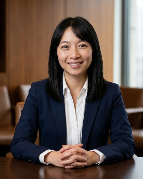 Warm Wood Conference Room · Navy Blazer Open Collar headshot example