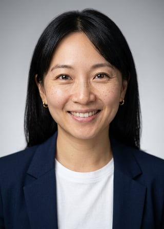 Professional AI LinkedIn headshot in Open navy blazer over simple white tee (tech-casual) on Neutral Gradient / Light Grey