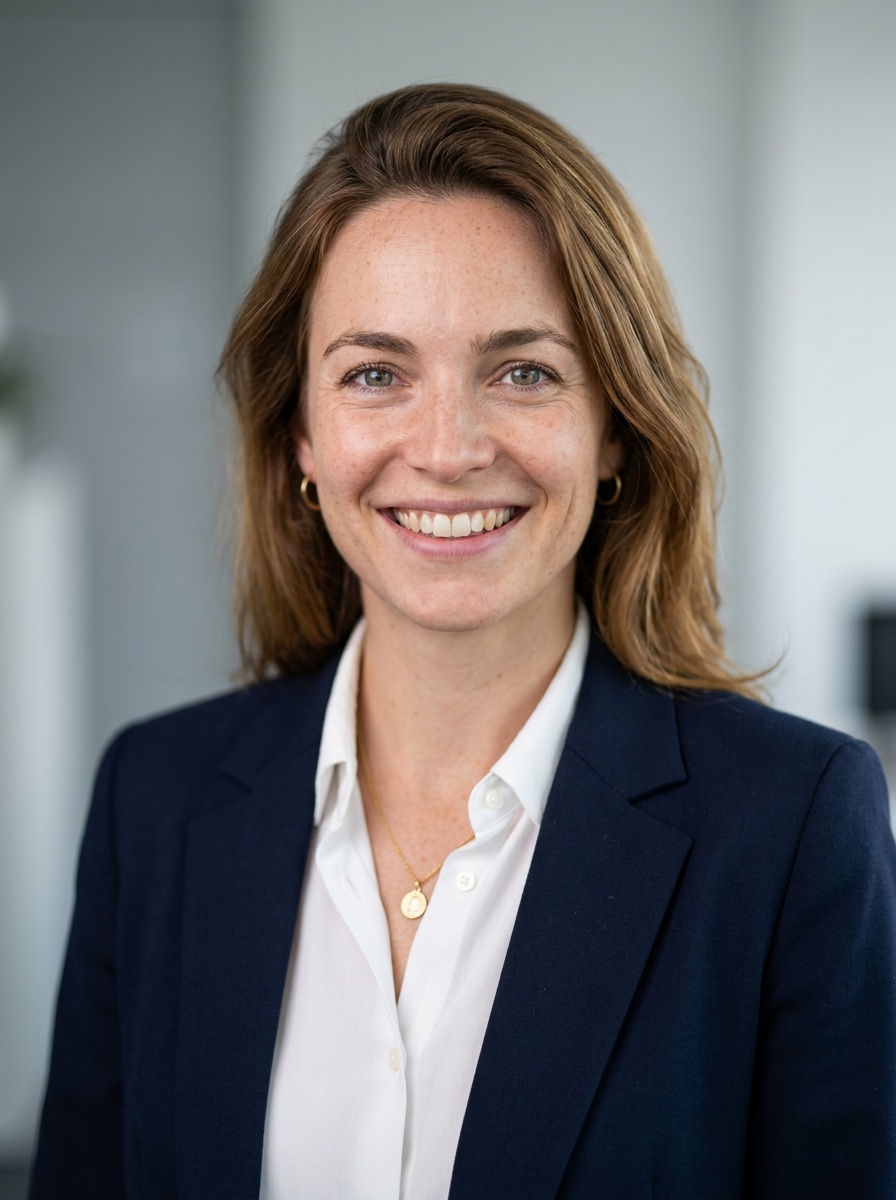 Professional AI LinkedIn headshot in White button-up shirt on Neutral Gradient / Light Grey