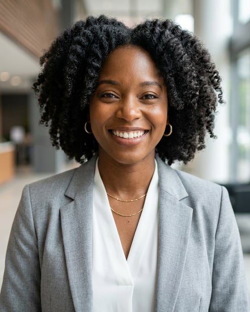 Lobby · Light gray blazer headshot example