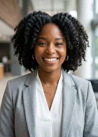 Professional AI LinkedIn headshot in Light gray blazer on Lobby (corporate lobby)