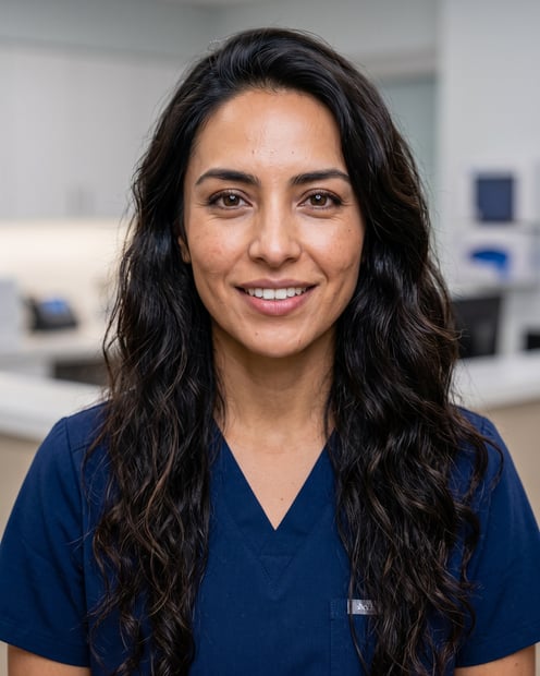 Nurse Station · Navy Scrubs headshot example