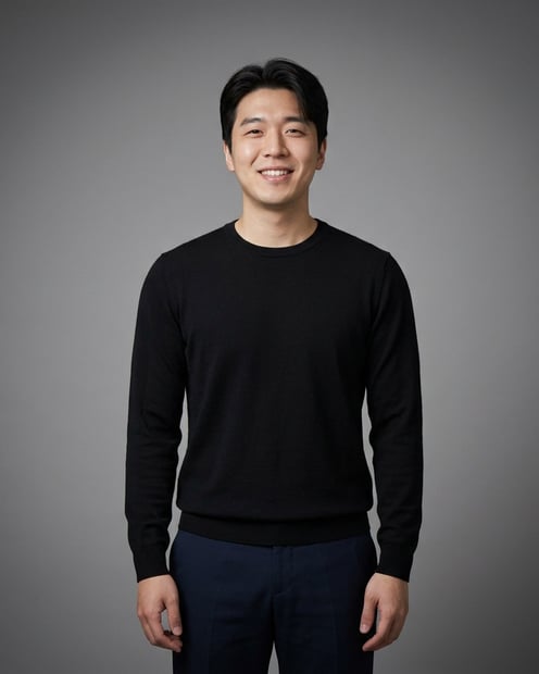 Neutral Mid-Grey Gradient Seamless · Black Long-Sleeve Knit Top headshot example