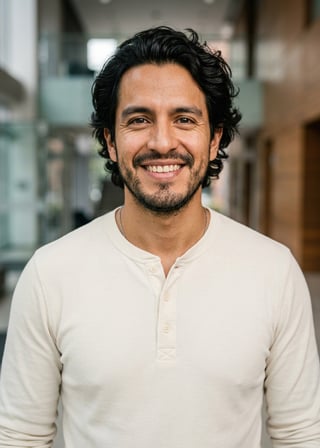 Professional AI LinkedIn headshot in Cream long-sleeve henley on Lobby (corporate lobby)