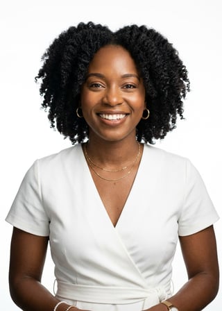Professional AI LinkedIn headshot in White wrap dress on White / Pure White Studio