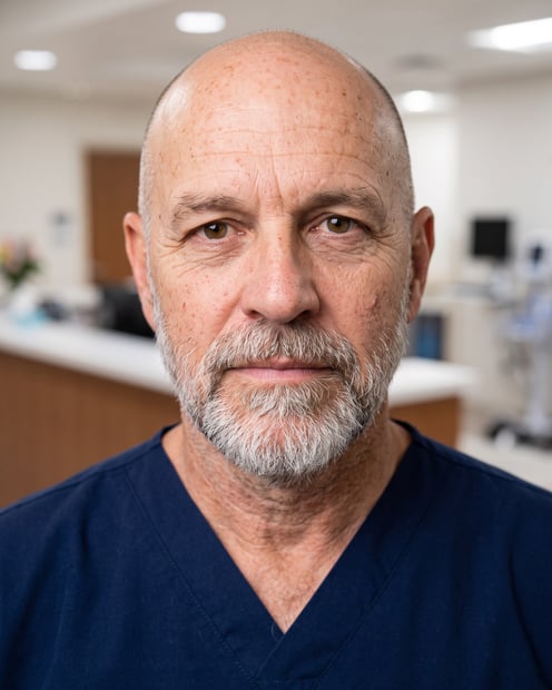 Nurse Station · Navy Scrubs headshot example