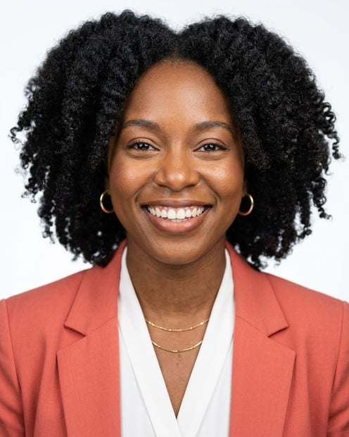 White / Pure White Studio · Coral blazer over white blouse headshot example