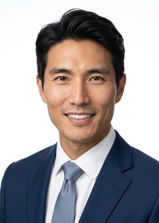 Professional AI LinkedIn headshot in Dark blue tailored suit on White / Pure White Studio