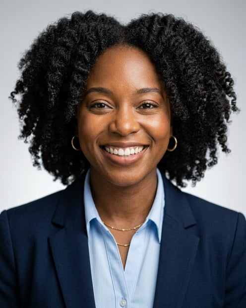 Neutral Gradient / Light Grey · Navy blazer with light blue shirt headshot example