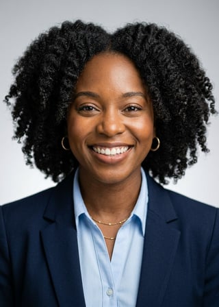 Professional AI LinkedIn headshot in Navy blazer with light blue shirt on Neutral Gradient / Light Grey