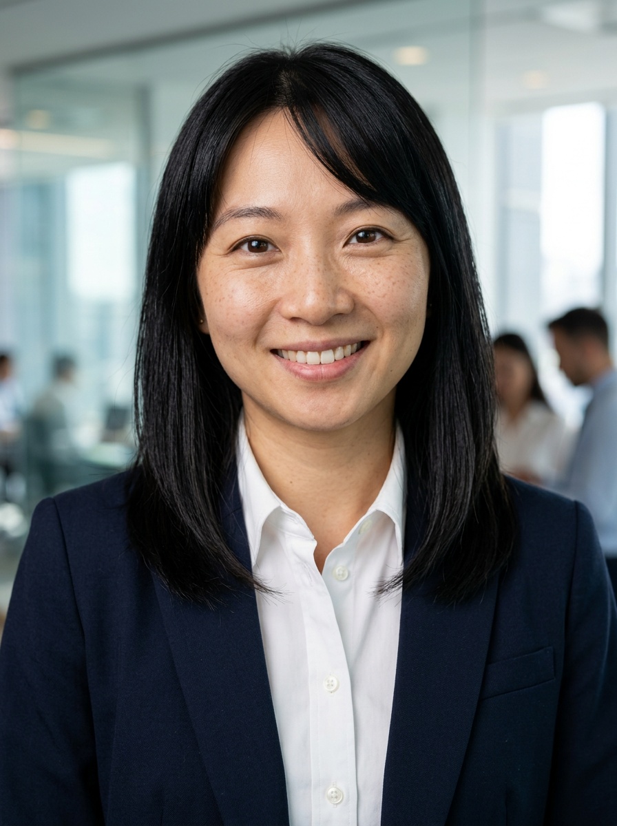 Professional AI LinkedIn headshot in White button-up shirt on Office / Modern Office Workspace