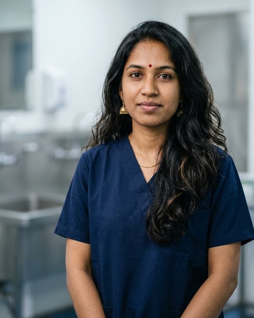 Clean Scrub Room · Surgical Scrubs headshot example