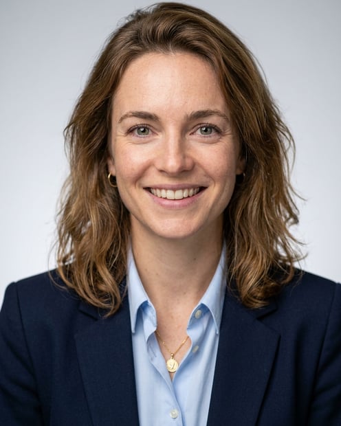 Neutral Gradient / Light Grey · Navy blazer with light blue shirt headshot example