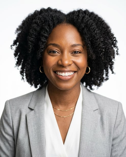 White / Pure White Studio · Light gray blazer headshot example
