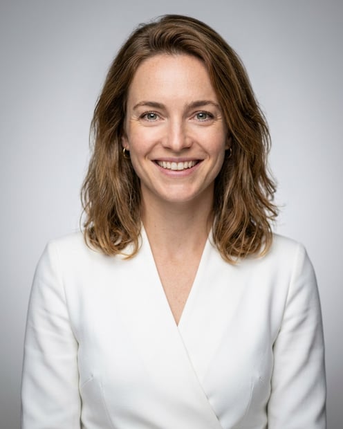 Neutral Gradient / Light Grey · White wrap dress headshot example