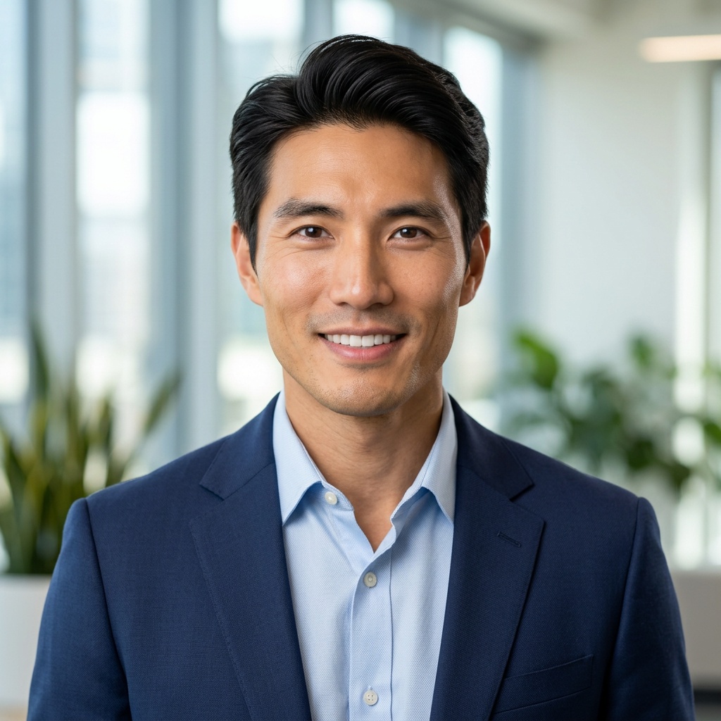 Natural Light · Navy Blazer headshot example