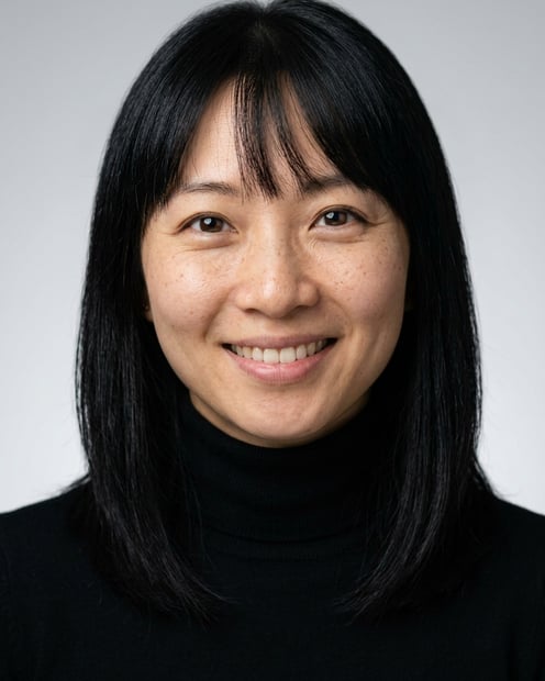 Neutral Gradient / Light Grey · Fitted black turtleneck headshot example