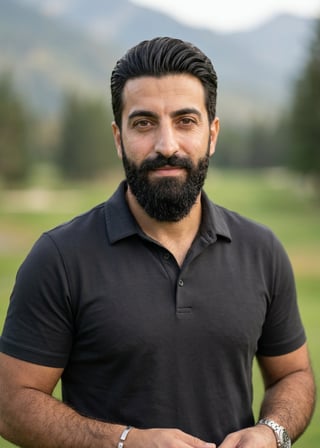 Professional AI LinkedIn headshot in Golf Attire on High End Mountain Golf Course