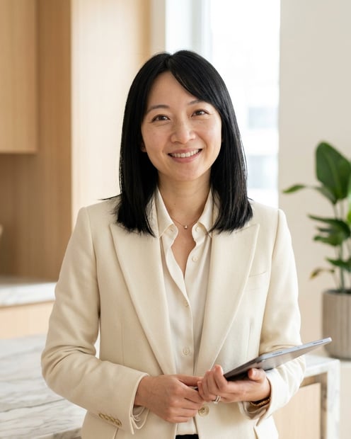 Minimalist Contemporary Home · Cream Blazer headshot example