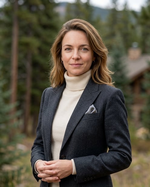 Evergreen Forest Edge · Luxury Turtleneck with Blazer headshot example