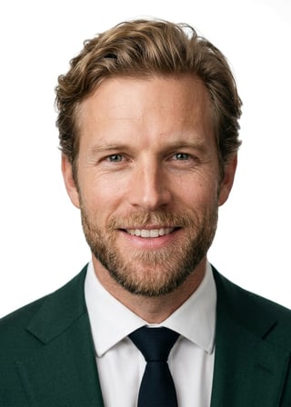 Professional AI LinkedIn headshot in Dark green blazer outfit on White / Pure White Studio