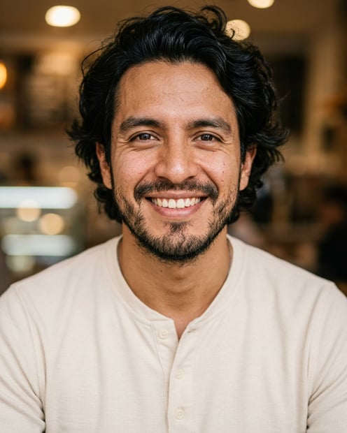 Cafe · Cream long-sleeve henley headshot example