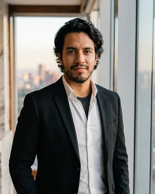 Penthouse Window · Black Blazer headshot example