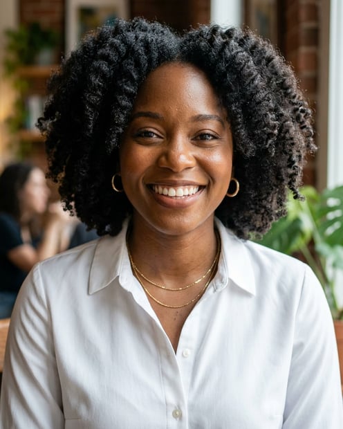 Cafe · White button-up shirt headshot example