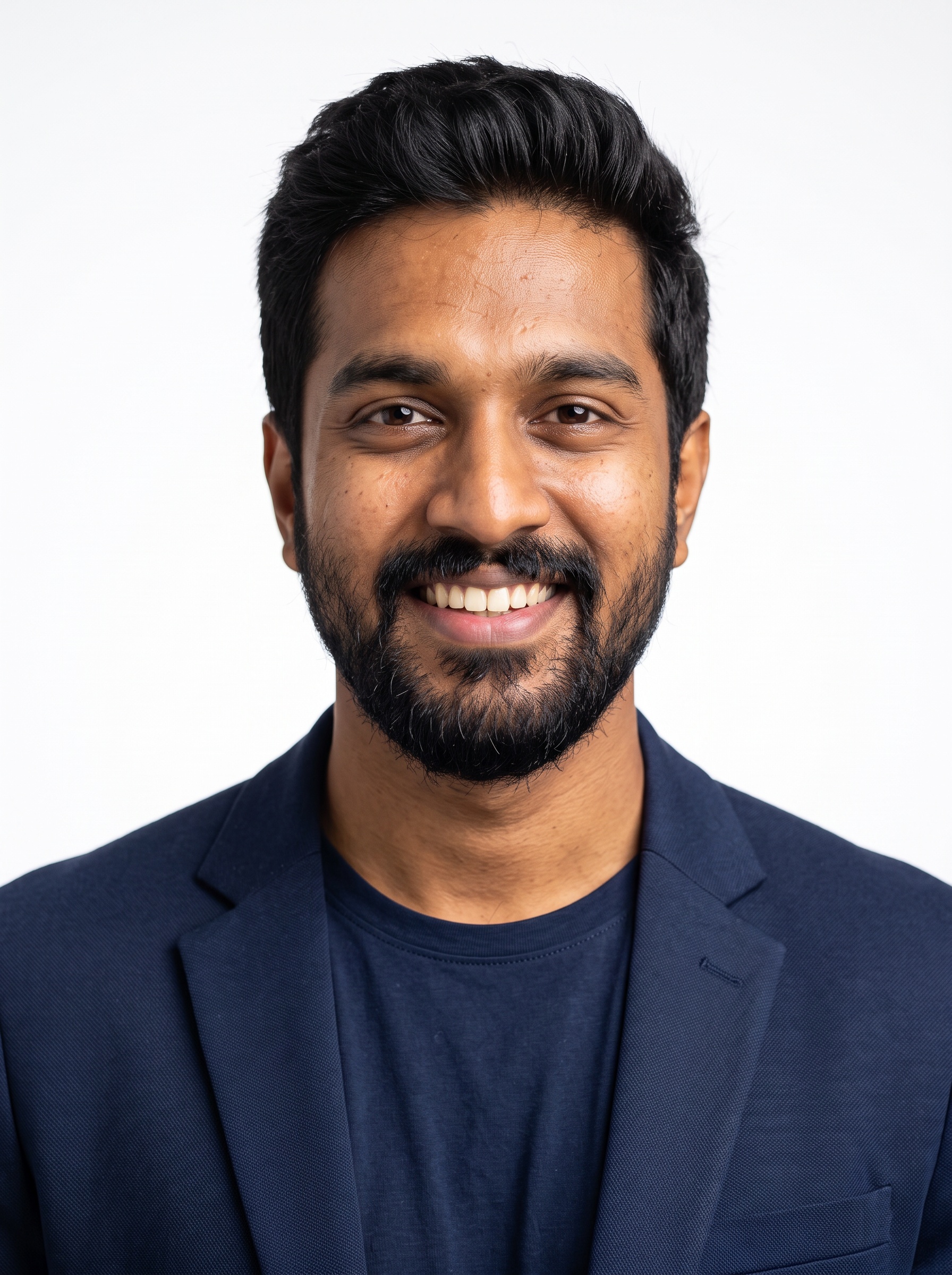 White Studio · Navy Blazer & Tee headshot example