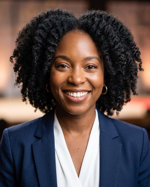 Speaking Stage · Navy Blazer headshot example