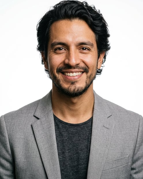 White / Pure White Studio · Light gray blazer headshot example