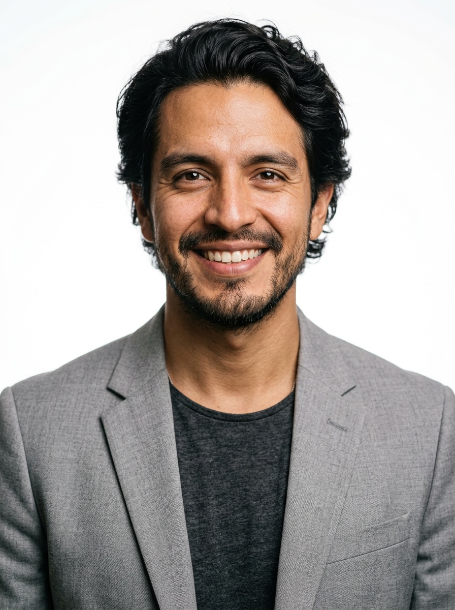 Professional AI LinkedIn headshot in Light gray blazer on White / Pure White Studio
