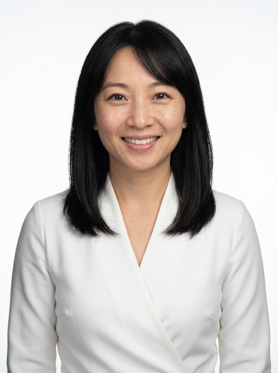 Professional AI LinkedIn headshot in White wrap dress on White / Pure White Studio