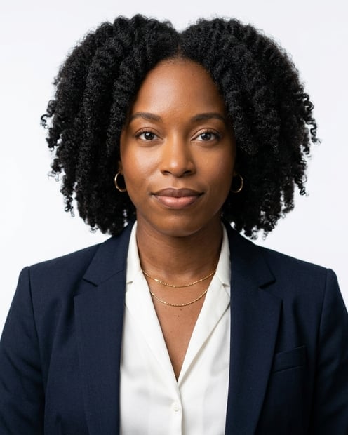 Clean White Studio · Modern Dark Blazer headshot example