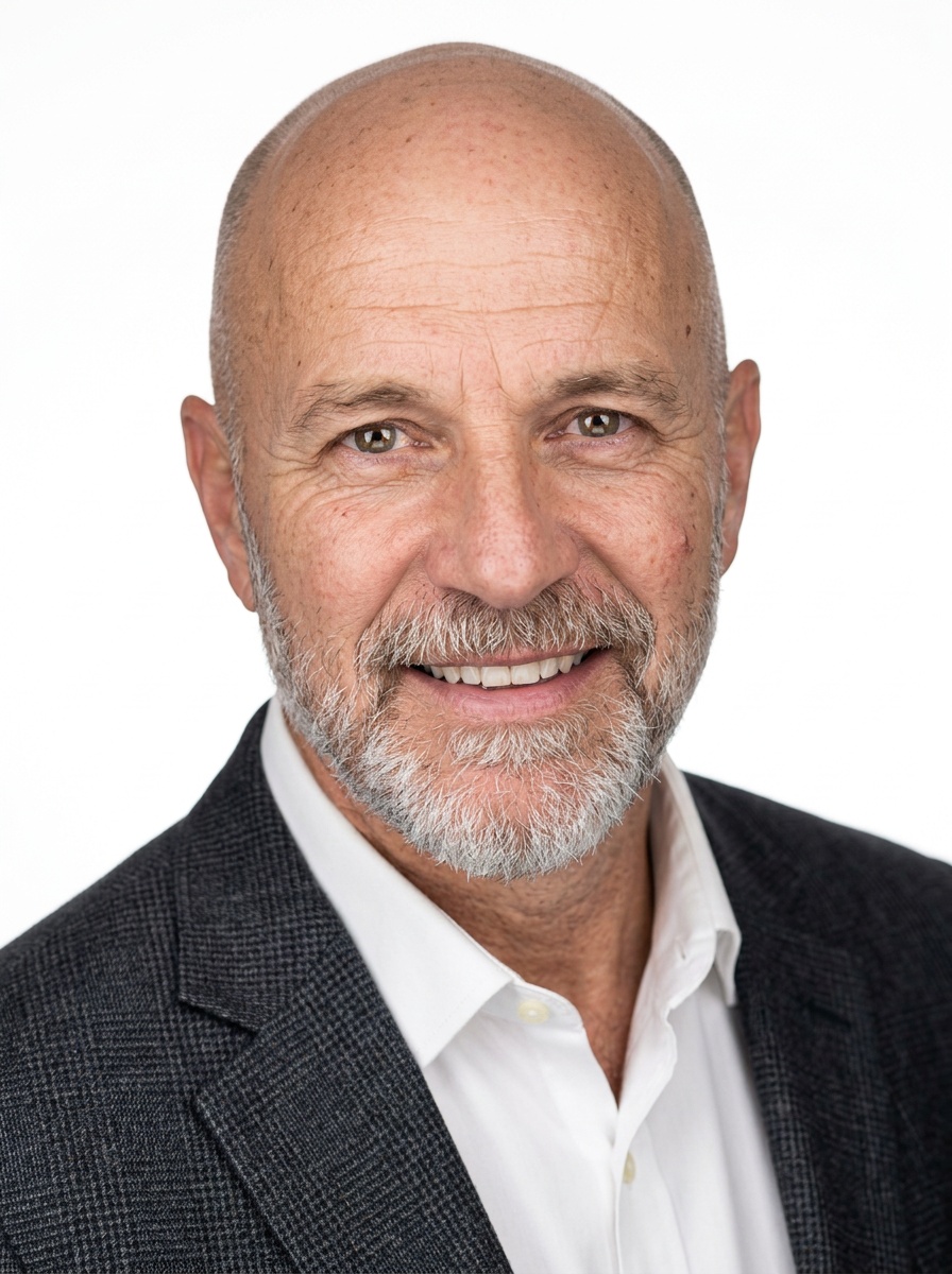 Professional AI LinkedIn headshot in Dark gray patterned blazer on White / Pure White Studio