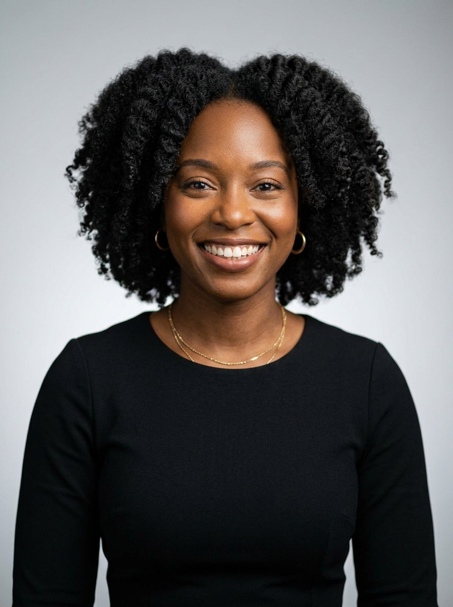 Professional AI LinkedIn headshot in Black midi fitted dress on Neutral Gradient / Light Grey