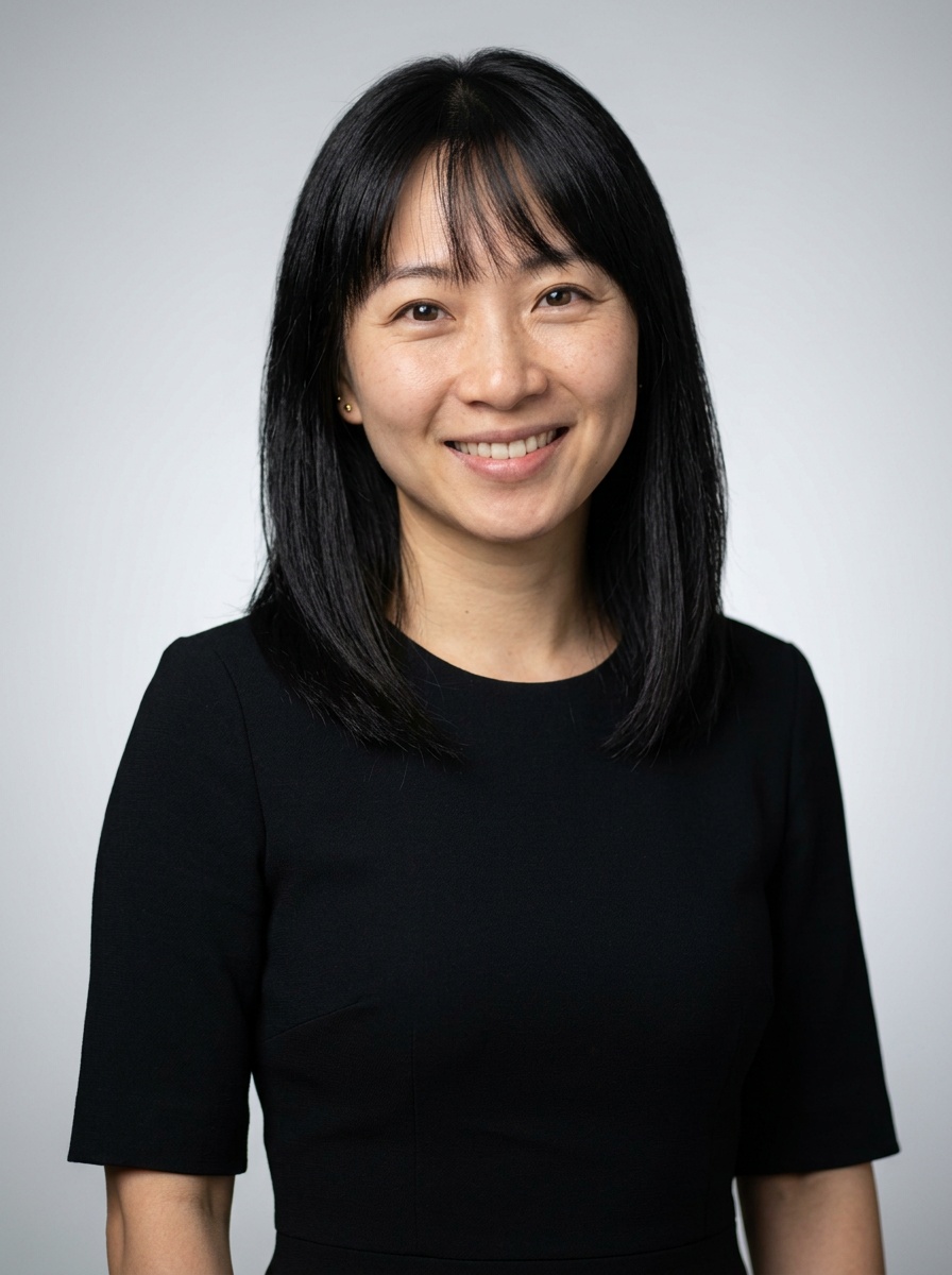 Professional AI LinkedIn headshot in Black midi fitted dress on Neutral Gradient / Light Grey