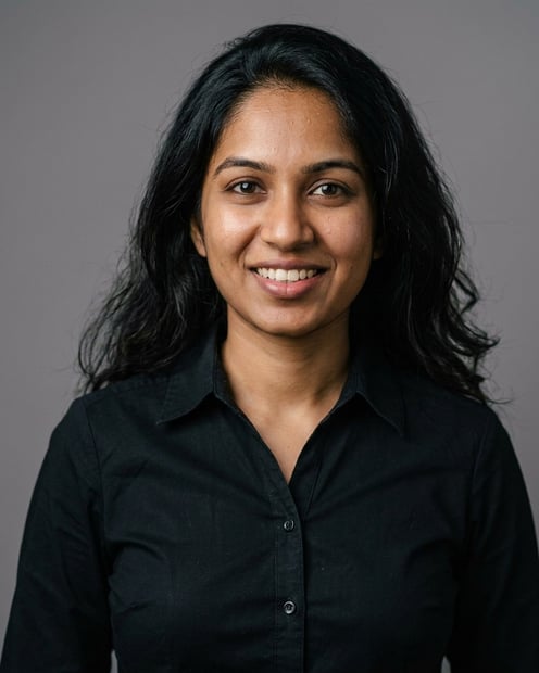 Neutral Mid-Grey Gradient Seamless · Black Button-Up with Dark Trousers headshot example