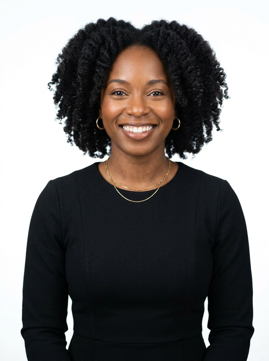 Professional AI LinkedIn headshot in Black midi fitted dress on White / Pure White Studio
