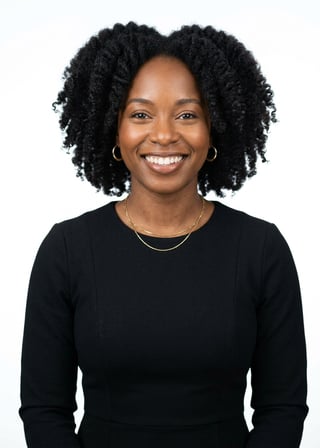 Professional AI LinkedIn headshot in Black midi fitted dress on White / Pure White Studio