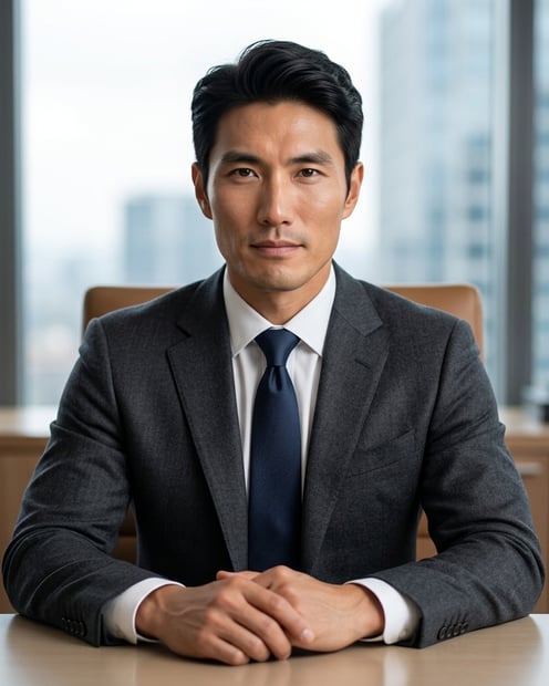Private Agent Office Window · Charcoal Suit with Light Shirt headshot example