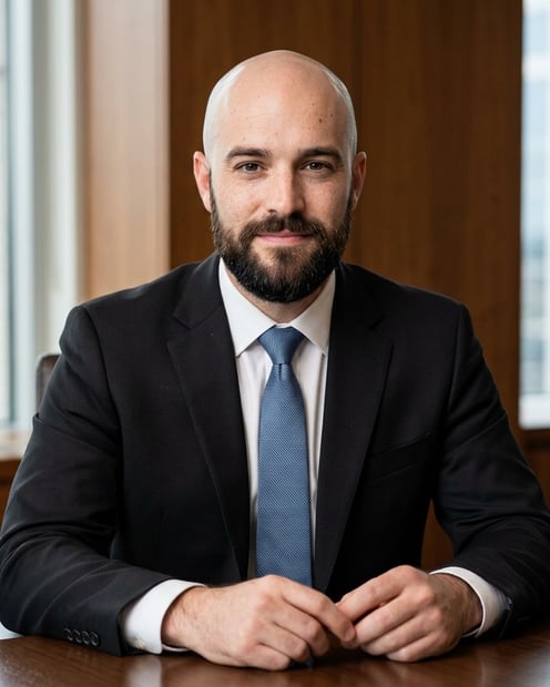 Dark Executive Boardroom · Black Suit with White Shirt headshot example