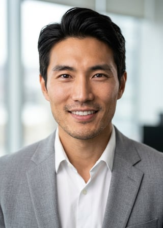 Professional AI LinkedIn headshot in Light gray blazer on Office / Modern Office Workspace