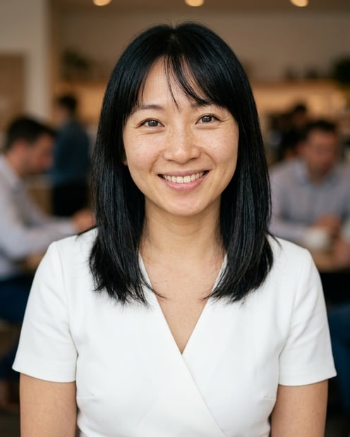 Cafe · White wrap dress headshot example