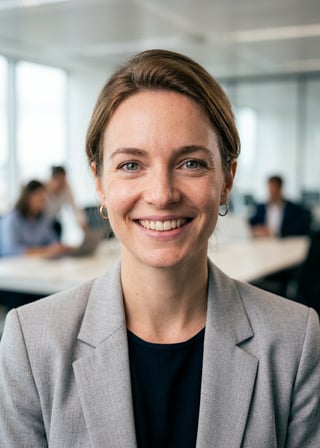 Professional AI LinkedIn headshot in Light gray blazer on Office / Modern Office Workspace