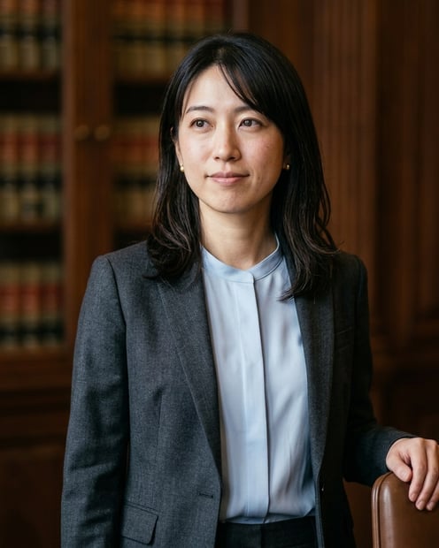Warm Law Library · Charcoal Suit with Pale Blue Shirt headshot example