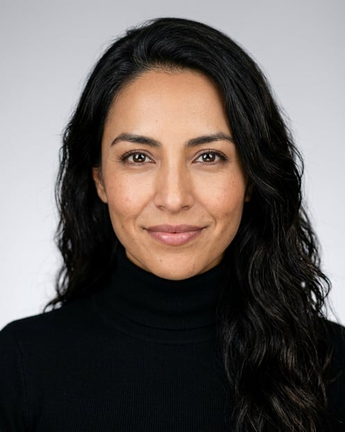 Neutral Gradient / Light Grey · Fitted black turtleneck headshot example