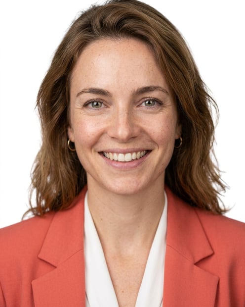 White / Pure White Studio · Coral blazer over white blouse headshot example