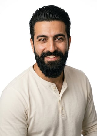 Professional AI LinkedIn headshot in Cream long-sleeve henley on White / Pure White Studio