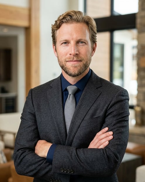 Luxury Mountain Brokerage Lobby · Top Producer Signature Look headshot example